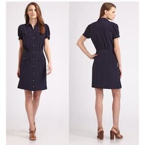 TORY BURCH Black Gennifer Military Utility 100% Silk Mini Dress Women's Size 14